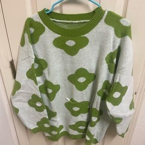green flower sweater